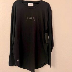 NWT Saint Morta LOGO Black Long Sleeve Crew Neck T-Shirt in Black Size X Large